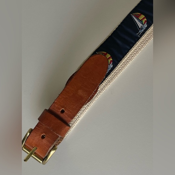 Leather Man Ltd Sailboat Embroidered Canvas Belt Sz 38 Nautical Preppy - Picture 4 of 5